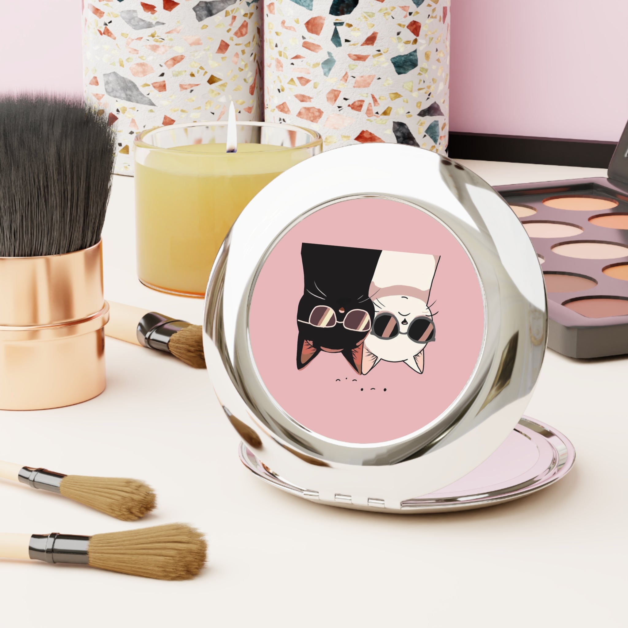 Stylish Cat-Themed Compact Travel Mirror | Stylish Makeup Accessory for Cat Lovers