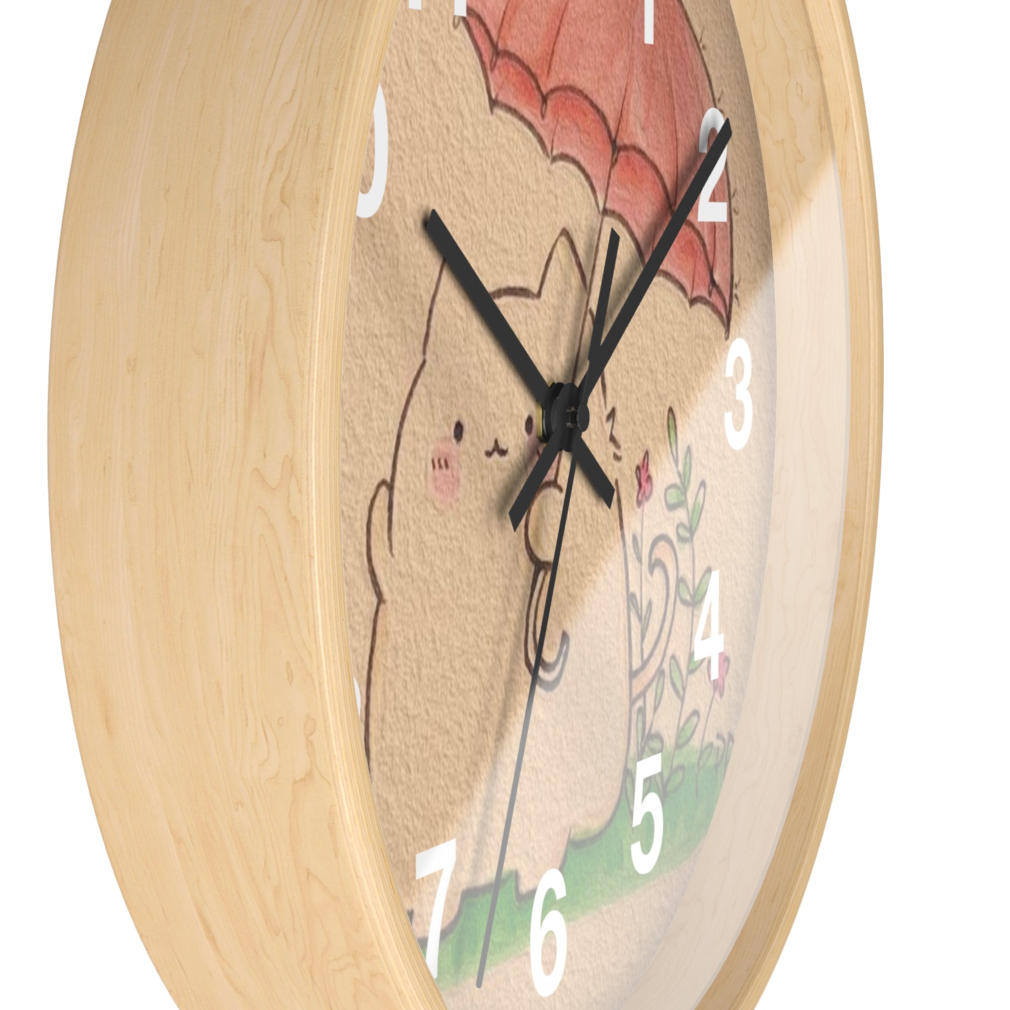 Cat with Umbrella Wall Clock