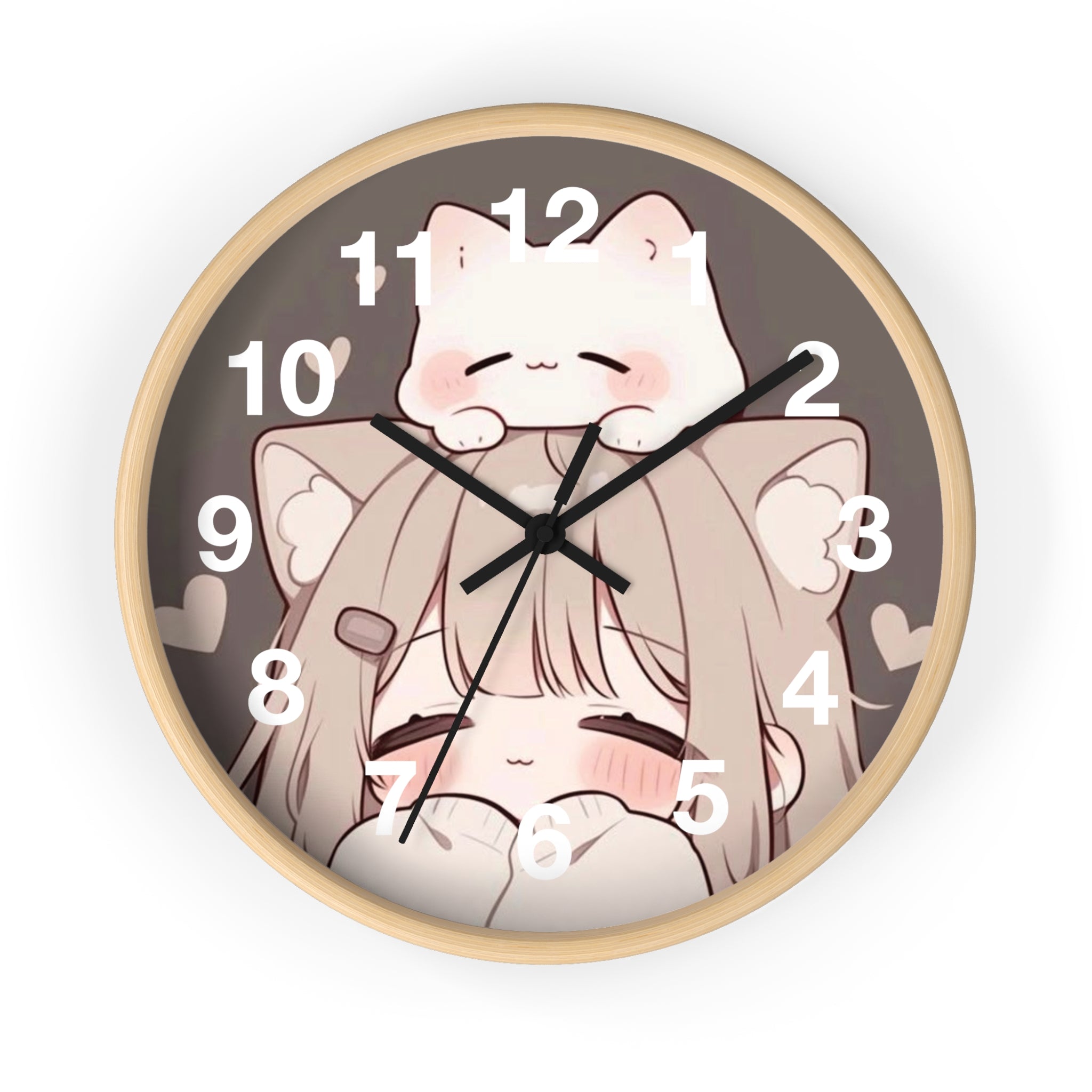 Cute Cat & Girl Wall Clock