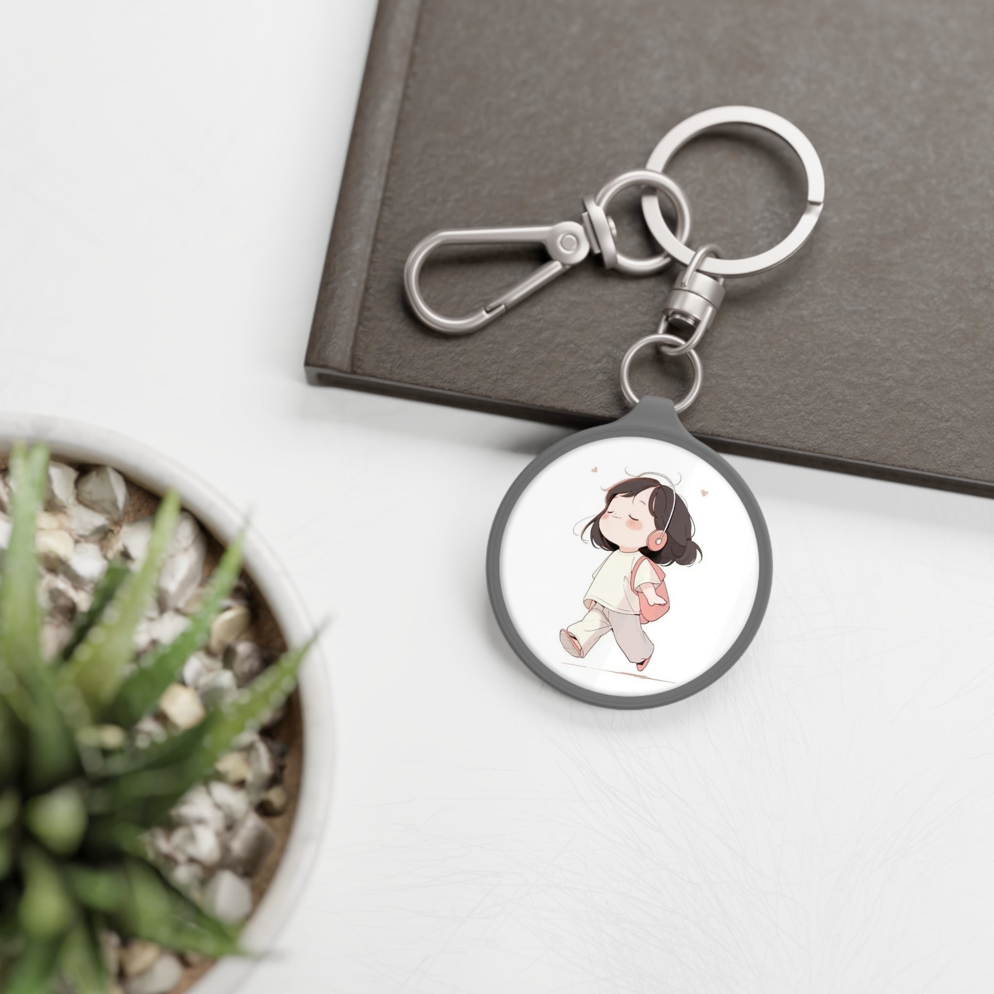 Keyring Tag - Cute Girl Taking a Walk