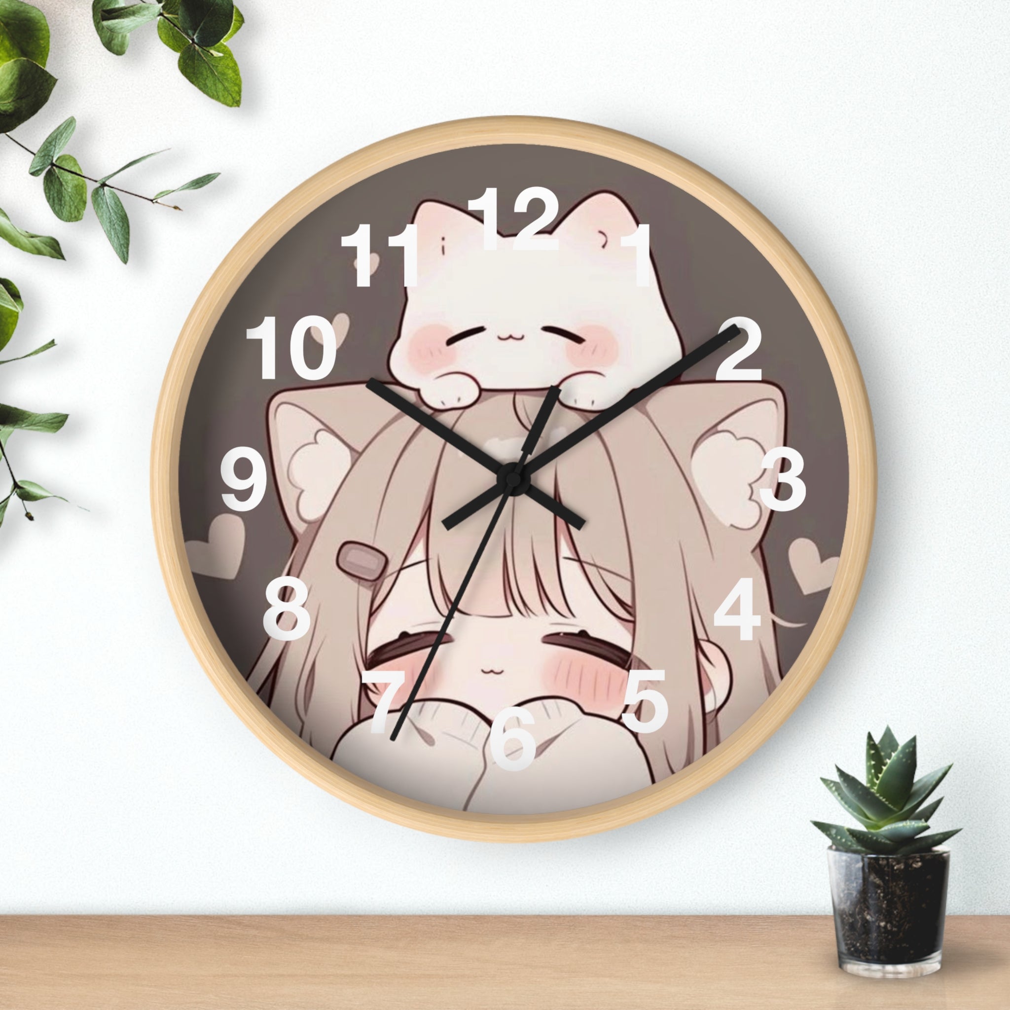 Cute Cat & Girl Wall Clock