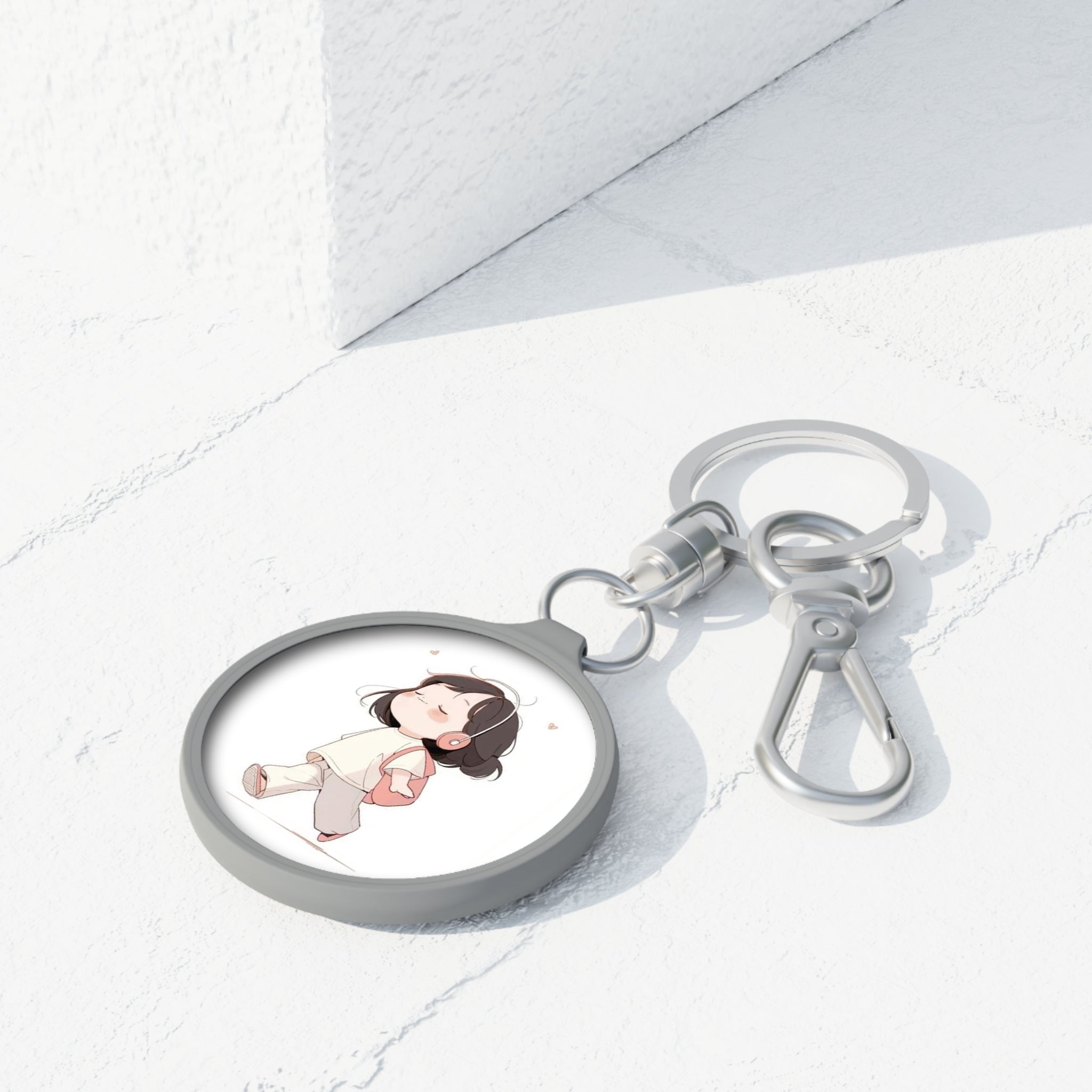 Keyring Tag - Cute Girl Taking a Walk