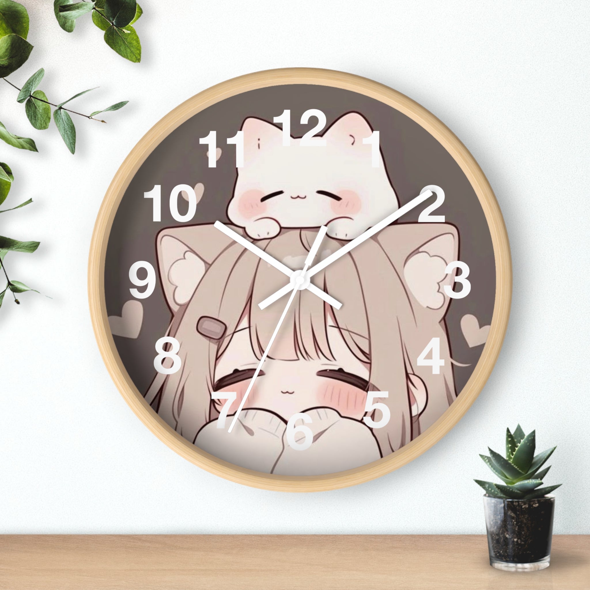 Cute Cat & Girl Wall Clock