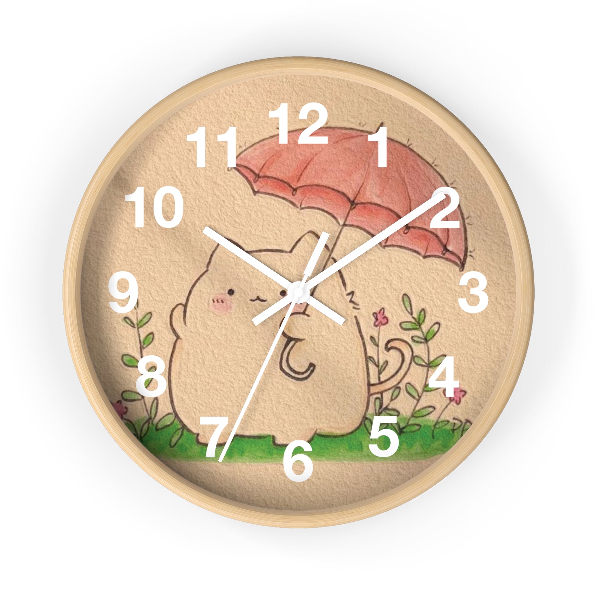 Cat with Umbrella Wall Clock